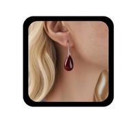 Allereyae Vintage Ruby Teardrop Dangle Earrings Red Glass Drop Earring Glass Water Drop Earrings Acrylic Teardrop Earring Puffed Waterrop Dangle Jewelry for Women