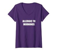 Allergic to Mornings V-Neck T-Shirt, Women, Purple, L