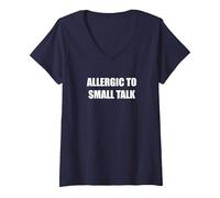 Allergic to Small Talk V-Neck T-Shirt, Women, Navy, XL