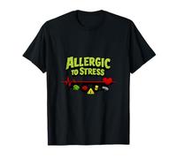 Allergic to Stress Debugging Humor Bug ECG Graphic T-Shirt