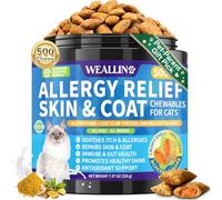 Allergy Relief Chews for Cat, 500 Crunchy & Krill Core With Omega-3 Probiotics for Allergy Relief, Immunity Supports Seasonal Itching Paw Licking & Scratching Itchy Skin & Coat Support Chicken Flavor