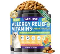 Allergy Relief for Cats - 500 Crunchy & Krill Core Allergy treats With Multivitamin Omega-3 Probiotic for Cats, Immunity Supports Seasonal Itching Licking & Scratching for All Breeds Chicken Flavor