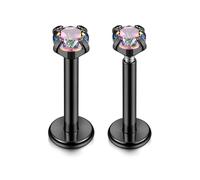 AllerPierce 16G Stainless Steel Labret Studs Cubic Zirconia Tragus Helix Cartilage Monroe Lip Stud Nose Studs Earrings Labret Piercing Jewellery for Women Men 2pcs-Black