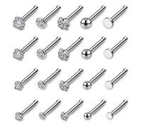 AllerPierce 20G 20Pcs Nose Studs Rings Stainless Steel CZ Silver Bone Stud Nose Piercing Jewelry for Women Men Hypoallergenic Nose Straight Pin 1.5mm 2mm 2.5mm 3mm