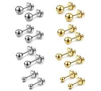 Allerpierce 8 Pairs Silver Gold Ball Earrings Studs Pack Stainless Steel Round Ball Stud Earrings for Women Men 3-6mm