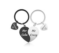 AllerPierce Couple Keyring Keychains for Him Her, Valentines Gifts for Boyfriend Girlfriend, Her Calm His Crazy Matching Heart Key Rings Gifts for Couples Fiance Fiancee Husband Wife