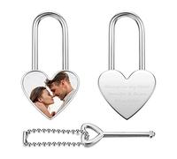 AllerPierce Engraved Padlock with Key, Personalized Love Heart Lock with Photo and Text, Wish Lock for Couple Friends Birthday Christmas Valentine's Day Gift (Heart Shaped)