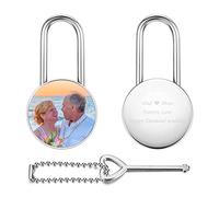 AllerPierce Engraved Padlock with Key, Personalized Love Heart Lock with Photo and Text, Wish Lock for Couple Friends Birthday Christmas Valentine's Day Gift (Round)