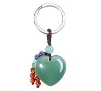 AllerPierce Heart Green Aventurine Crystal Gemstone Keyring 7 Chakra Stones Beads Yoga Keychain Natural Reiki Healing Crystals Key Rings for Women