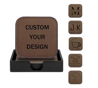AllerPierce Personalised Coasters Set of 5, Custom Leather Coasters for Drink with Holder, Personalised Coaster Name/Logo for Coffee Beer Table Bar Wine Tea Cup, Gifts for Housewarming Wedding