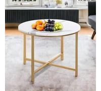 allerton large wooden round end table in white marble effect