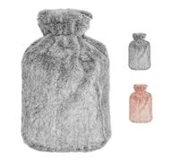 Alles Gute Hot Water Bottle with Cover - PVC 2.0L Hot Water Bag with Soft Fluffy Cover for Adults & Kids, Hand Feet Warmer, Neck and Shoulder Pain Relief, Grey