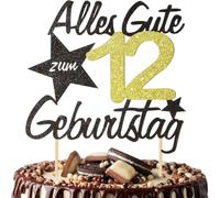 Alles Gute Zum 18 Geburtstag Cake Topper, Black Gold Glitter German Happy Birthday 18th Cake Decoration, Cheers to 18 Years Cake Charm Party Decoration Supplies (18)