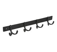 ALLES IM GRIFF Aisa Coat Rack with 4 Double Coat Hooks Width 345 mm Wall Hooks for Screwing on Coat Hooks Matt Steel Black