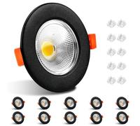 Allesgute 10X Downlights for Ceiling 10W COB Ultra Thin Recessed Ceiling Lights Warm White 850lm Round Black LED Down Lights for Bedroom Living Room, Cutout Ø65-88mm