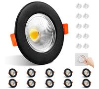 Allesgute 10X LED Downlights Ceiling Dimmable 10W Ultra Slim COB Recessed Ceiling Lights Round Black Down Lights Cool White 240V Spot Light, Cutout ø65-88mm