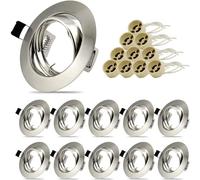 Allesgute 10x Modern GU10 Downlights for Ceiling Chrome Cutout Ø68-85mm | Round Metal Frame for Recessed Ceiling Lights 30° Tilt Spotlight with Lamp Holders, No Bulbs