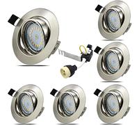 Allesgute 6X LED Downlights Ceiling Dimmable Recessed Down Lights Spotlights Brushed Chrome GU10 Light Fittings 30° Swiveling with 5W Bulbs Warm White