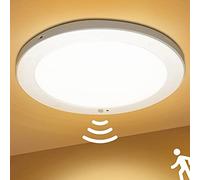 Allesgute Ceiling Light with Motion Sensor 18 W Ultra Flat 18 mm Round Panel Ceiling Light with Twilight Sensor Indoor Hallway Lights Warm White for Cellar / Balcony / Aisle