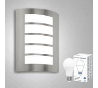 Allesgute Outdoor Wall Lights Mains Powered Curved Outside Lights Stainless Steel Exterior Wall Sconce IP44 Waterproof Wall Lamp Incl. 1x 12W E27 Bulbs Cool White 6000K