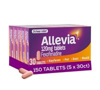 Allevia Hayfever Allergy Tablets 120mg Fexofenadine Antihistamine, 150 cts | Acts within 1 hour. 24-hour multi-symptom allergy relief: hayfever, pet, dust and mould. Non-drowsy in 9 out of 10 people