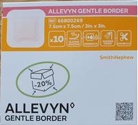 ALLEVYN GENTLE BORDER, Adhesive Foam Border Dressing, 7.5 CM X 7.5CM, Pack of 10