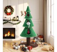 Allewie 63 Inches Cat Tree for Indoor Cat/ Cat Tower with 3 Condos/ 5ft Cat Christmas Tree Party Decoration/ Cat Activity Center Play House and Beds/Green