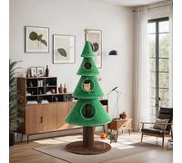 Allewie 63 Inches Cat Tree for Indoor Cat/ Cat Tower with 3 Condos/ 5ft Cat Christmas Tree Party Decoration/ Cat Activity Center Play House and Beds/Green