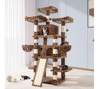 Allewie 68 Inches Cat Tree/House and Towers for Big Feline/Scratching Post/Multi-Level Large Kitty Climbing Tree with Condo/Leopard Print