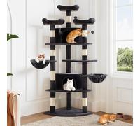 Allewie 73in Fan-Shaped Space-Saving Corner Cat Tower/Multi-Level Tall Cat Tree for Indoor Kitties/Cozy Baskets/Condos/House/Perches/Sisal Scratching Posts/Pet Activity Center/Dark Grey