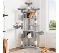 Allewie 73in Fan-Shaped Space-Saving Corner Cat Tower/Multi-Level Tall Cat Tree for Indoor Kitties/Cozy Baskets/Condos/House/Perches/Sisal Scratching Posts/Pet Activity Center/Grey