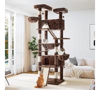 Allewie Cat Tree 205 cm High/Climbing House with Multiple Levels and Towers for Large Cats Condominium and Hammock Scratching Post, Wide Base, Leopard Print