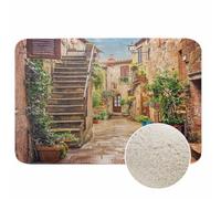 Alley Bath Mats for Bathroom Old Town Italy Street Green Vegetation Beautiful Town Floor Bath Rugs Machine Washable Bathmat Carpet Rug Room Decor for Shower Floor 16 X 24 inch Mat