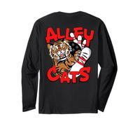 Alley Cats Bowling Team Tiger Clawing Pin Backside Print Long Sleeve T-Shirt