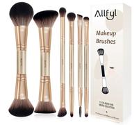 ALLFYL Professional 6 Pairs Dual-Ended Makeup Brush Set， Powder Blush Foundation Contour Eyeshadow Lip Brush Kit， Travel Friendly Cosmetic Brushes with Gift Box for Women， Makeup Lovers & Beginners