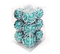 allgala 12 Pack 3 Inch Christmas Tree Ornament Balls-Glitter Decorated Foam Large Xmas Ball-Turquoise
