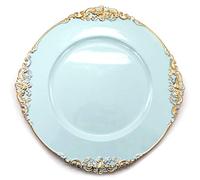 allgala 13-Inch 6-Pack Heavy Quality Round Charger Plates-Floral Light Blue-HD80344