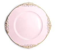 allgala 13-Inch 6-Pack Heavy Quality Round Charger Plates-Floral Pink-HD80345