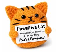 ALLGAYER 1 PC Emotional Support Crochet Cat Doll, Orange Ginger Knitted Yarn Kitten with Inspirational Card, Mini Good Luck Pocket Hug Animal for Desk Display, Motivational Gifts for Cat Lover Women