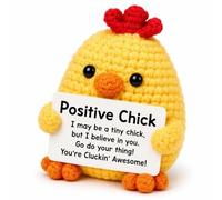 ALLGAYER 1 PC Positive Crochet Chicken Doll, Yellow Knitted Yarn Little Chick with Encouraging Message Card, Mini Emotional Support Plush Companion for Desk Display, Cheer Up Gift for Women Coworkers