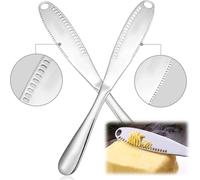 ALLGAYER 2 Pcs 3 In 1 Stainless Steel Butter Spreader With Holes, Mini Spreading Tool, Curler & Cheese Serving Utensils For Kitchen Dining Breakfast Use, Bread Cheese Jam(Silver, 24 X 14x 1cm)