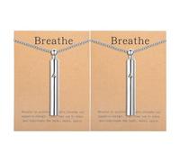 ALLGAYER 2PCS Anxiety Breathe Easy Necklaces, Anxiety Necklace, Mindfulness Breathing Necklace, Stress Relief Necklaces, Breathlace Stainless Steel Pendant for Natural Calm and Stress Relief (Silver)