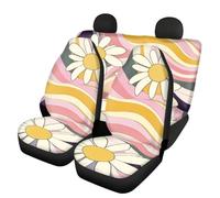 Allhaitong Car Seat Covers Full Set Pink Tropical White Daisies Stripe Print Washable Breathable Cloth Seat Covers for Cars, Universal Fit Most Cars