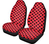 Allhaitong Universal Fit Car Seat Covers Black Polka Dots Red Print Automotive Interior Accessiores for Protection and Decoration Front Bucket Seats Cover Set of 2