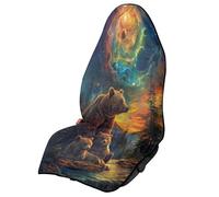 Allhaitong Waterproof Sweating Car Seat Cover for Post Gym Workout Running Swimming Universal Fit Anti-Slip Car Front Seats Cover Protector fit Cars SUVs Truck Bear Galaxy Print