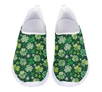 Allhaitong Women's Go Walk Sneakers Four-Leaf Clover Print Breathable Lightweight Walking Shoes Comfortable Nursing Mesh Flat Footwear Casual Sneakers