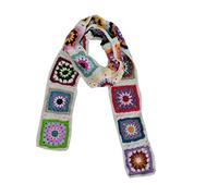 ALLHANDMADE Women Granny Square Warp Cable 100% Handmade Knit Mixed Color Long Scarf, 1, Elastic