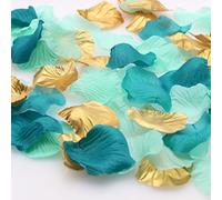 ALLHEARTDESIRES 900PCS Teal Mint Gold Mixed Silk Rose Flower Petals Party Confetti Table Sprinkles Mermaid Baby Shower Wedding Centerpieces Favor Vase Filler Aisle Decoration