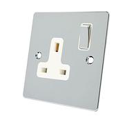 Alliance Electrical FPC1GSOCWC Polished Chrome Flat 1 Gang White Insert Metal Rocker Switch-13 Amp Single Plug Socket, 240 V