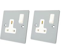 Alliance Electrical FPC1GSOCWH Polished Chrome Flat 1 Gang White Insert Plastic Rocker Switch-13 Amp Single Plug Socket, 240 V (Pack of 2)